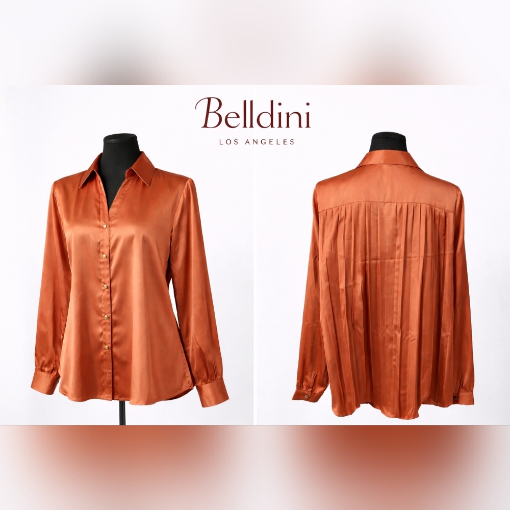 Belldini Los Angeles NWT Satin Pleated Back Blouse Large